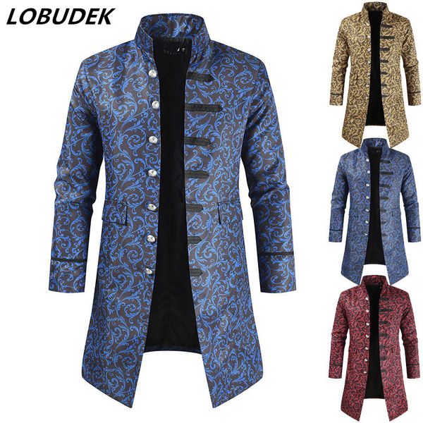 british style stand collar trench jacket men court dress drama stage costume yellow red blue vintage pattern long coat overcoat, Tan;black
british style stand collar trench jacket men court dress drama stage costume yellow red blue vintage pattern long coat overcoat, Tan;black