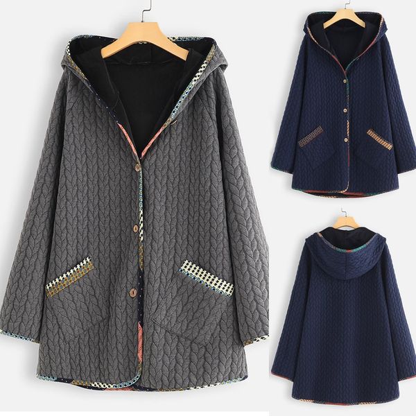 solid color hooded thickening coat loose 2019 plus size winter warm women vintage hooded long sleeve button coat outwear, Black
solid color hooded thickening coat loose 2019 plus size winter warm women vintage hooded long sleeve button coat outwear, Black