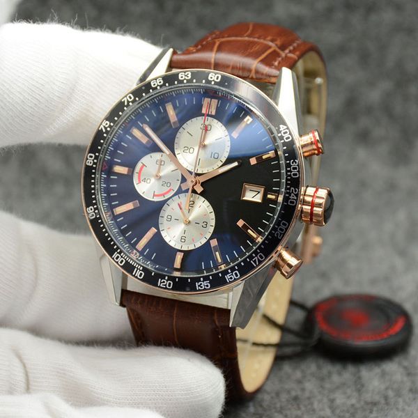 all subdials working outdoor quartz chronograph accurate silver case mens watches wristwatches 43.5mm black dial with brown leather band, Slivery;brown
all subdials working outdoor quartz chronograph accurate silver case mens watches wristwatches 43.5mm black dial with brown leather band, Slivery;brown