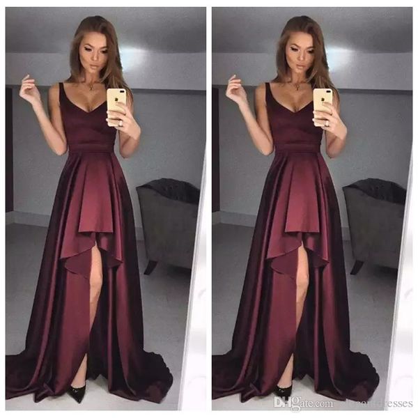 v-neck burgundy prom dresses a-line high low formal custom sleeveless sweep train pleated ruched evening party gowns cheap, Black
v-neck burgundy prom dresses a-line high low formal custom sleeveless sweep train pleated ruched evening party gowns cheap, Black