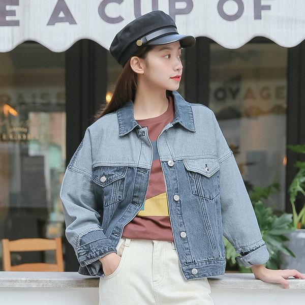 women denim jackets 2019 autumn contrast color harajuku loose patchwork women coats turn down collar long sleeve femal jackets, Black;brown
women denim jackets 2019 autumn contrast color harajuku loose patchwork women coats turn down collar long sleeve femal jackets, Black;brown