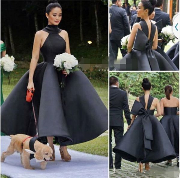 2019 fashion ankle length black prom dresses backless big bow a line short party gowns evening dress custom size
2019 fashion ankle length black prom dresses backless big bow a line short party gowns evening dress custom size