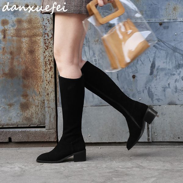 women's genuine suede leather med heel winter knee high boots comfortable knight boots autumn long shoes for women on sale, Black
women's genuine suede leather med heel winter knee high boots comfortable knight boots autumn long shoes for women on sale, Black