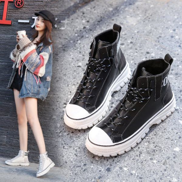 fashion leather high-shoes women 2020 new spring small white shoes wild gao bang canvas tide, Black
fashion leather high-shoes women 2020 new spring small white shoes wild gao bang canvas tide, Black