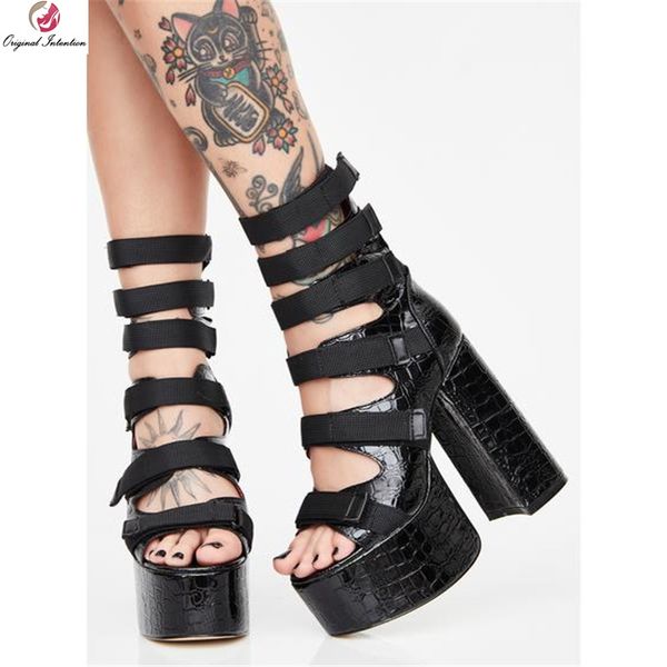 original intention cool woman black six hook and loop sandles woman fashion peep toe high platform chunky heels shoes
original intention cool woman black six hook and loop sandles woman fashion peep toe high platform chunky heels shoes