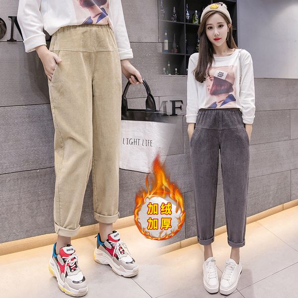 2019 new autumn and winter plus velvet padded torre pants corduroy harlan pants feet elastic waist slacks, Black;white
2019 new autumn and winter plus velvet padded torre pants corduroy harlan pants feet elastic waist slacks, Black;white