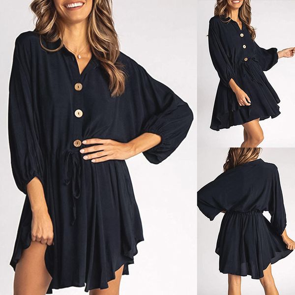 2019 women fashion loose fall chiffon dresses casual skirt women's new loose lapel neck seven point sleeve dress, Black;gray
2019 women fashion loose fall chiffon dresses casual skirt women's new loose lapel neck seven point sleeve dress, Black;gray