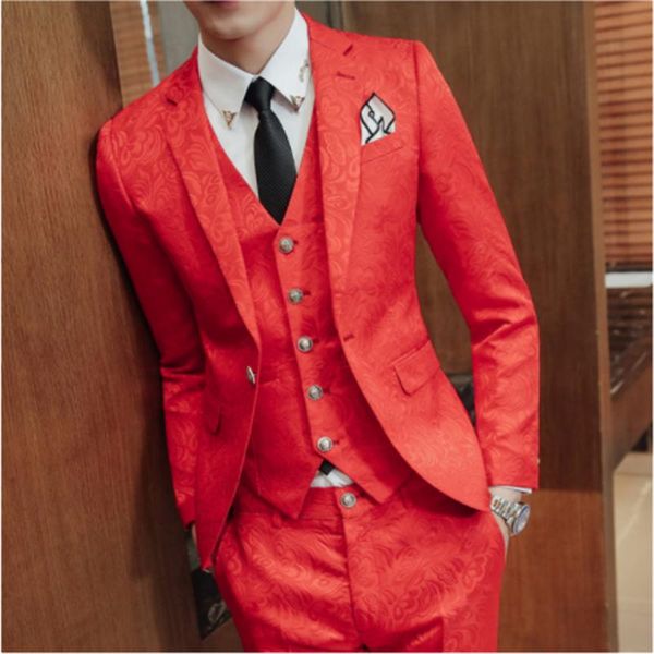 red men suit jacket with vest and pant men suit 3 piece set asia size s-2xl slim design wedding suits, White;black
red men suit jacket with vest and pant men suit 3 piece set asia size s-2xl slim design wedding suits, White;black