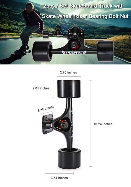 puente 2pcs / set skateboard truck with 4 skateboard wheels riser pad abec - 9 bearing bolt nut for mini cruiser longboard
puente 2pcs / set skateboard truck with 4 skateboard wheels riser pad abec - 9 bearing bolt nut for mini cruiser longboard
