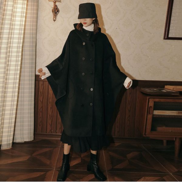 tvvovvin hooded solid color double breasted bat sleeved woolen coat 2020 winter new loose vintage long woolen coat female pc458, Black
tvvovvin hooded solid color double breasted bat sleeved woolen coat 2020 winter new loose vintage long woolen coat female pc458, Black