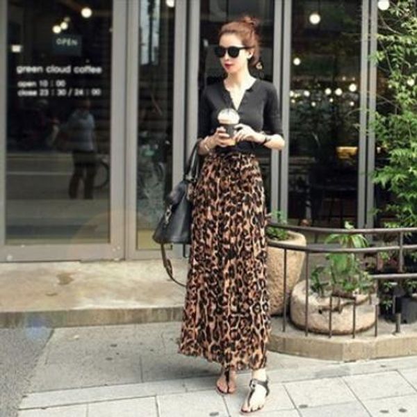 women summer beach leopard chiffon max skirt pleated long skirt ladies elastic waist long dv801, Black
women summer beach leopard chiffon max skirt pleated long skirt ladies elastic waist long dv801, Black