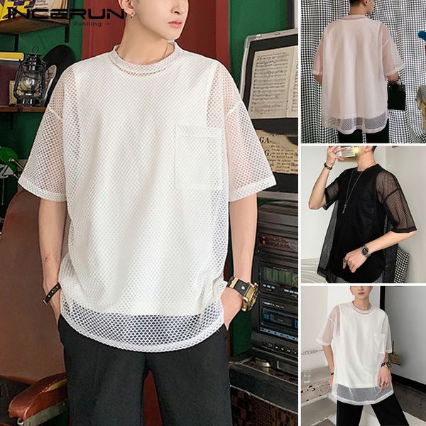 men's t-shirts incerun fashion see through casual loose party tees men mesh t shirt short sleeve pockets streetwear breathable, White;black
men's t-shirts incerun fashion see through casual loose party tees men mesh t shirt short sleeve pockets streetwear breathable, White;black