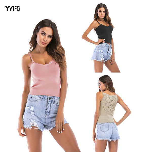 womens designer v-neck slim knit vest female summer button flower lace stitching bottoming sling, White
womens designer v-neck slim knit vest female summer button flower lace stitching bottoming sling, White