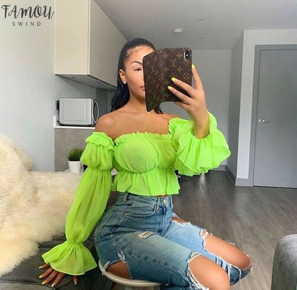 women blouse shirt trendy chiffon off shoulder slash neck loose pleated flare sleeve ruffle blouse casual cop, White
women blouse shirt trendy chiffon off shoulder slash neck loose pleated flare sleeve ruffle blouse casual cop, White
