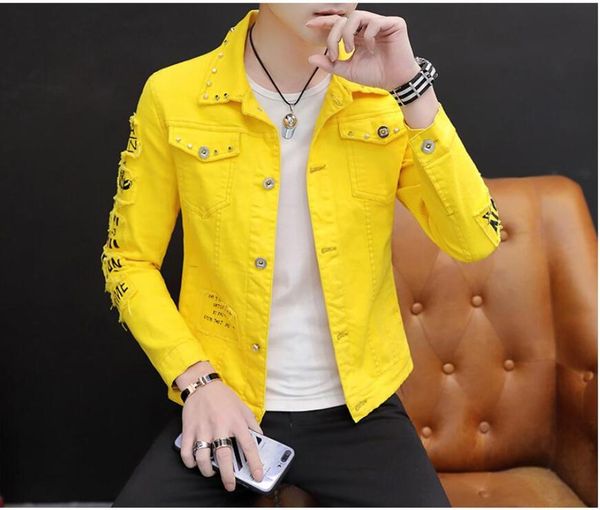 spring and autumn men's personality denim jacket men's korean hole hip hop denim trend rivet jacket, Black;brown
spring and autumn men's personality denim jacket men's korean hole hip hop denim trend rivet jacket, Black;brown