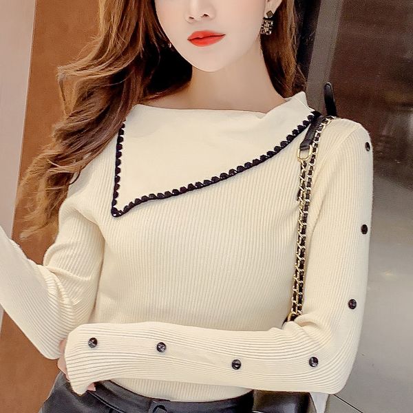 new sweater for women 2019 autumn long sleeve sweater women pullover fashion ruffles slash neck knitted seweater b973, White;black
new sweater for women 2019 autumn long sleeve sweater women pullover fashion ruffles slash neck knitted seweater b973, White;black