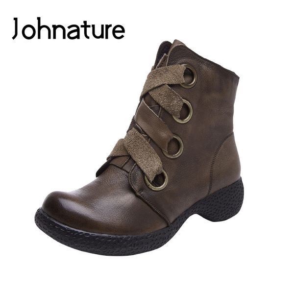 johnature genuine leather platform boots 2019 new winter women shoes zip round toe cross-tied solid color handmade ankle boots, Black
johnature genuine leather platform boots 2019 new winter women shoes zip round toe cross-tied solid color handmade ankle boots, Black