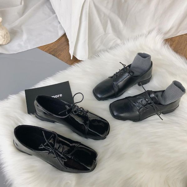 square toe cross-tied british leather shoes solid retro all match flats matte&patent leather footwear harbor wind moccasins 2019, Black
square toe cross-tied british leather shoes solid retro all match flats matte&patent leather footwear harbor wind moccasins 2019, Black