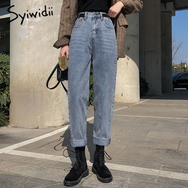 lace up high waist mom jeans plus size women denim pants street style womens clothing black high street boyfriend elastic waist, Blue 
lace up high waist mom jeans plus size women denim pants street style womens clothing black high street boyfriend elastic waist, Blue