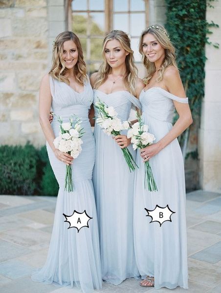 dusty blue country bridesmaid dress mermaid off the shoulder v neck chiffon pleated long bridesmaids prom evening party dresses, White;pink
dusty blue country bridesmaid dress mermaid off the shoulder v neck chiffon pleated long bridesmaids prom evening party dresses, White;pink