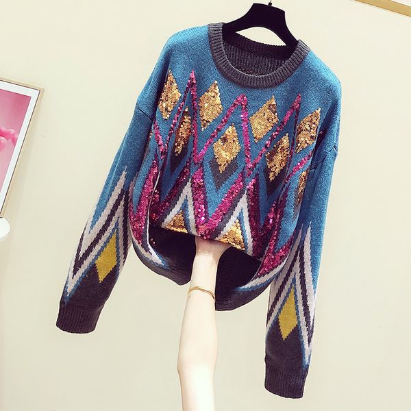 fall and winter sweater women new korean heavy industries diamond sequins colour sweaters loose knitted jumper pull femme, White;black
fall and winter sweater women new korean heavy industries diamond sequins colour sweaters loose knitted jumper pull femme, White;black