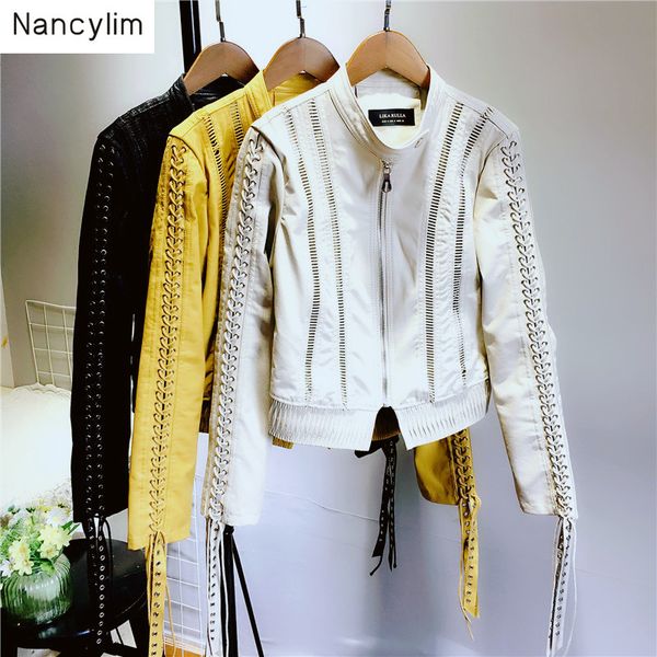 stand collar leather jacket female perforated string rope fringed locomotive leather coat autumn new hollow pu jackets, Black
stand collar leather jacket female perforated string rope fringed locomotive leather coat autumn new hollow pu jackets, Black