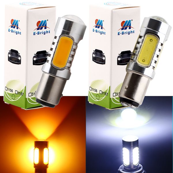 

ym e-bright 2 pcs s25 1157 bay15d p21/5w cob 7.5w 12v 24v led car lights auto bulbs white amber turn signal brake lamps