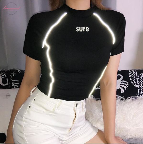 summer women streetwear reflective striped patchwork short sleeve flutter sleeve high street t shirt drop shipping good quality, White
summer women streetwear reflective striped patchwork short sleeve flutter sleeve high street t shirt drop shipping good quality, White