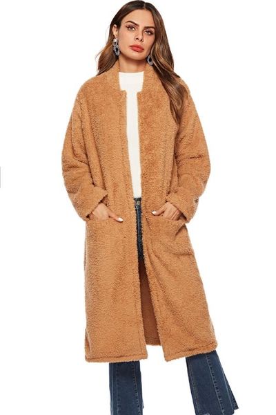 women's coat 2019 new plush coat brown long length solid color autumn winter straight, Black
women's coat 2019 new plush coat brown long length solid color autumn winter straight, Black