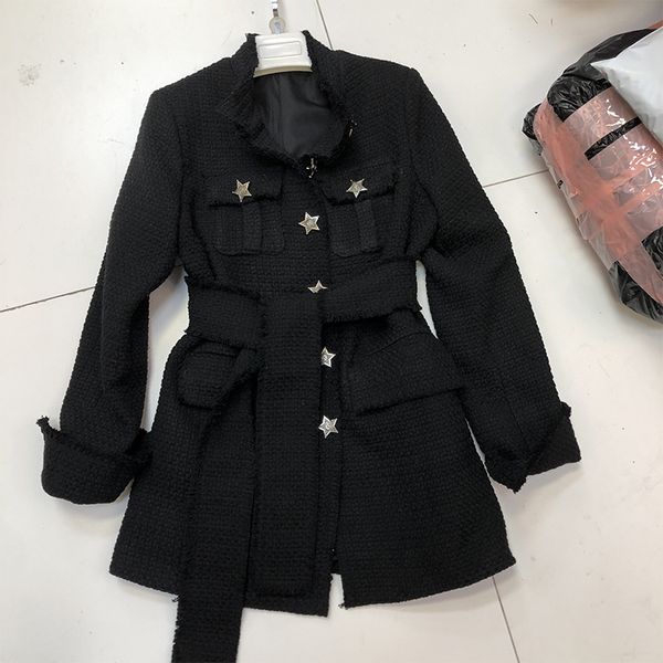 2019 fashion new tie belt waist slimming autumn and winter new woven tweed jacket, Black
2019 fashion new tie belt waist slimming autumn and winter new woven tweed jacket, Black