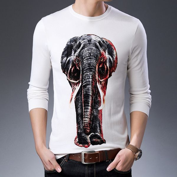 

2020 spring fashion pullover erkek kazak sueter slim fit pull homme animal printed sweater mens chompas hombre, White;black