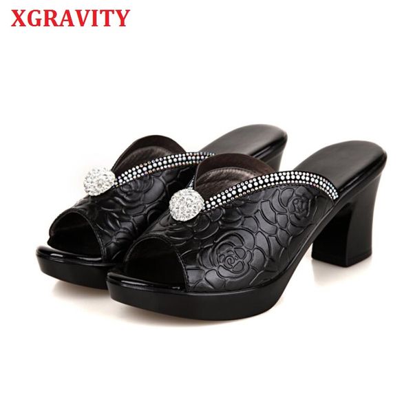 xgravity open toe soft high heel genuine leather flower printed women slippers fashion female platform pumps lady sandals b122, Black
xgravity open toe soft high heel genuine leather flower printed women slippers fashion female platform pumps lady sandals b122, Black