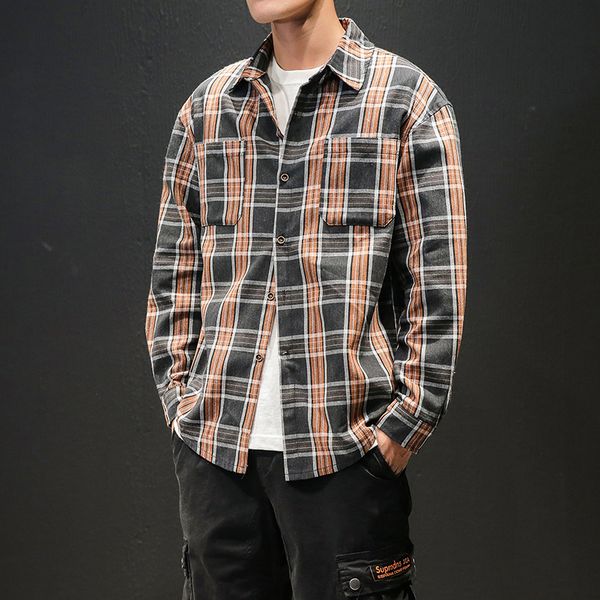 men plaid shirt 2019 new japan style long sleeve shirt men streetwear plus size casual loose men's social shirts, White;black
men plaid shirt 2019 new japan style long sleeve shirt men streetwear plus size casual loose men's social shirts, White;black