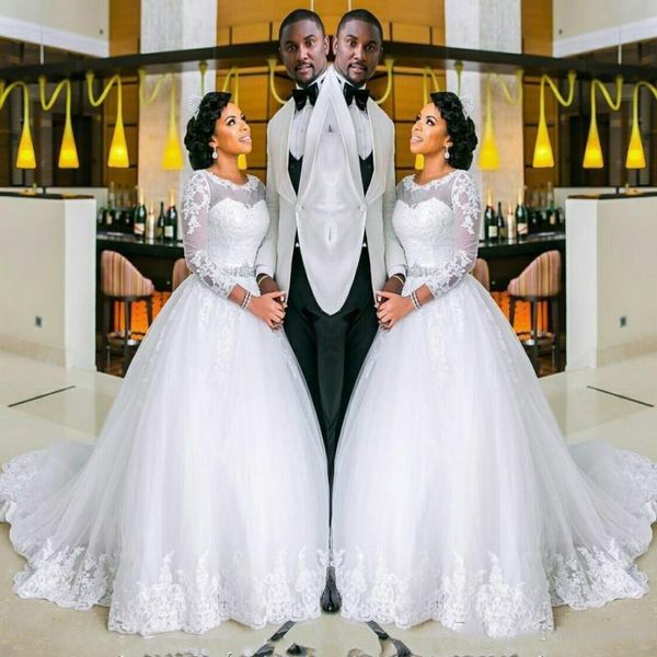 2020 new african a lien wedding dresses illusion lace appliques pearls sashes beads sweep train plus size formal bridal gowns, White
2020 new african a lien wedding dresses illusion lace appliques pearls sashes beads sweep train plus size formal bridal gowns, White