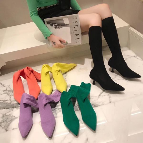 women knee high boots knitting pointed toe slip on fashion boots thin high heels autumn colorful dress spring shoes woman, Black
women knee high boots knitting pointed toe slip on fashion boots thin high heels autumn colorful dress spring shoes woman, Black