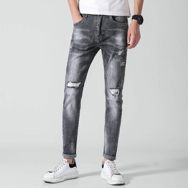 men's jeans with holes slim fit skinny pants korean-style trend 2019 summer new style men's elasticity printed jeans, Blue
men's jeans with holes slim fit skinny pants korean-style trend 2019 summer new style men's elasticity printed jeans, Blue