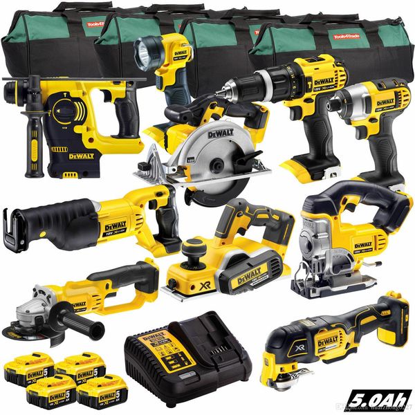 Dewalt 18v xr cordle li ion 10pc mon ter kit 4 x 5 0ah batterie charger