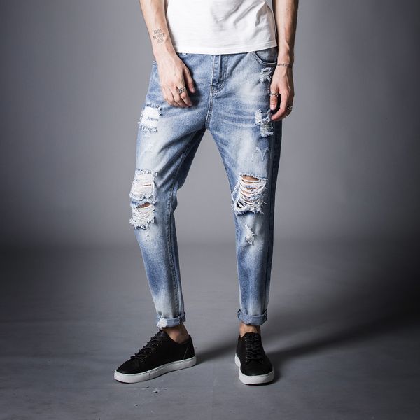 ankle length pencil jeans pants men teenagers hole street style streetwear casual male slim fit skinny denim jeans pants men, Blue
ankle length pencil jeans pants men teenagers hole street style streetwear casual male slim fit skinny denim jeans pants men, Blue