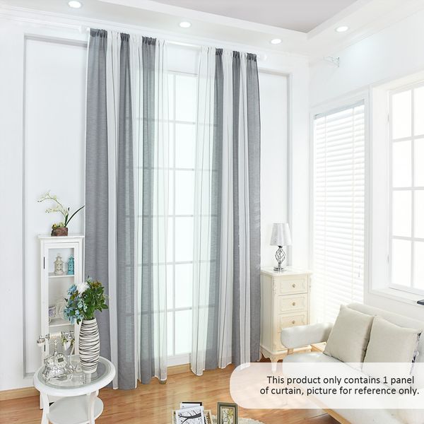 

39 * 79 inches cotton linen curtains semi-blackout stripe pattern window curtain living room tulle voile curtain with rod pocket