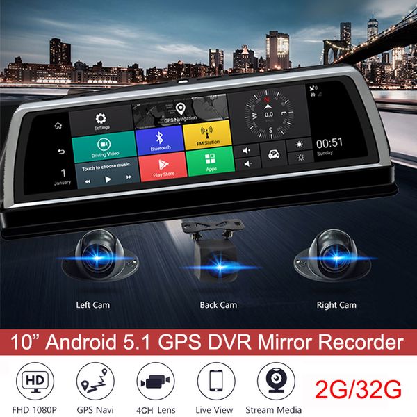 

2019 car dvr 4ch cameras recorder 10" android gps navi console wifi remote monitoring 4g 360Â°panoramic dash cam