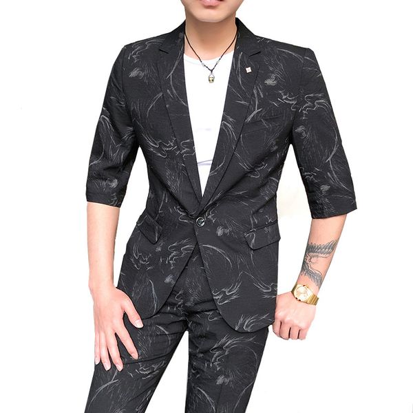 summer slim fit men's two-piece suit (blazer + pants) 2020 fashion casual flower coat and pants, White;black
summer slim fit men's two-piece suit (blazer + pants) 2020 fashion casual flower coat and pants, White;black