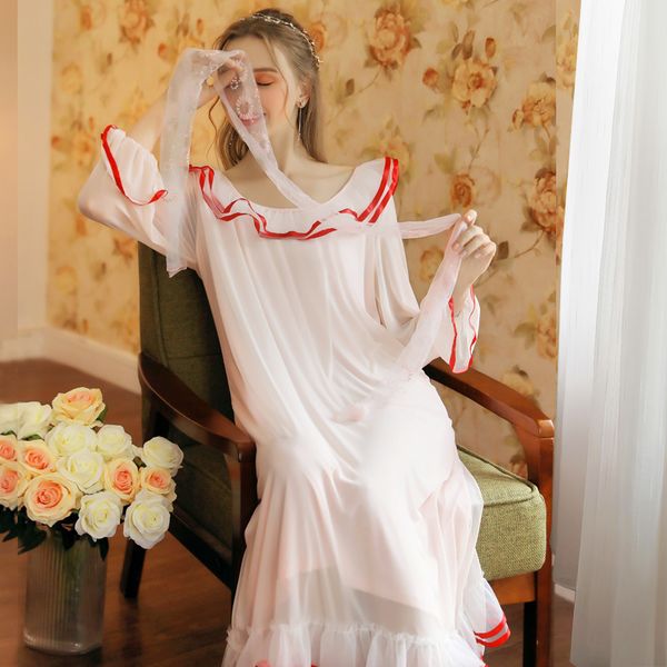 long sleeve night dress women vintage nightgowns style sleepwear princess style modal sleeping dress long summer, Black;red
long sleeve night dress women vintage nightgowns style sleepwear princess style modal sleeping dress long summer, Black;red