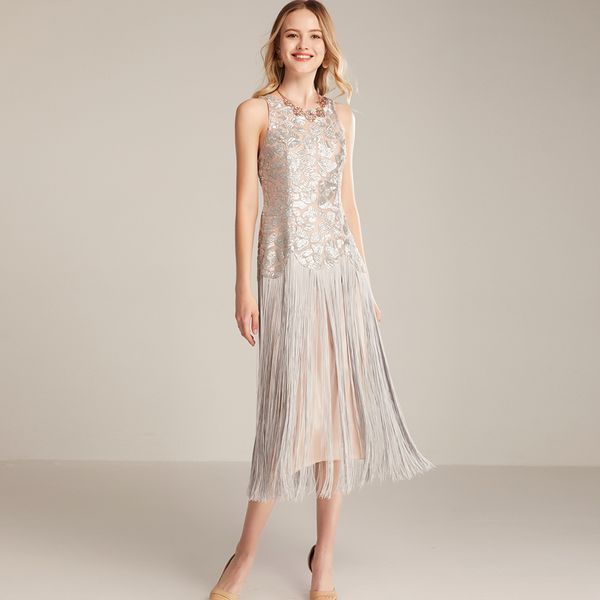 women's runway dresses o neck sleeveless sequined bodice tassels detailing elegant fashion mid calf party prom, Black
women's runway dresses o neck sleeveless sequined bodice tassels detailing elegant fashion mid calf party prom, Black
