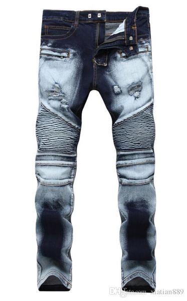 men distressed ripped jeans fashion designer straight motorcycle biker jeans causal denim pants streetwear style mens jeans cool, Blue
men distressed ripped jeans fashion designer straight motorcycle biker jeans causal denim pants streetwear style mens jeans cool, Blue