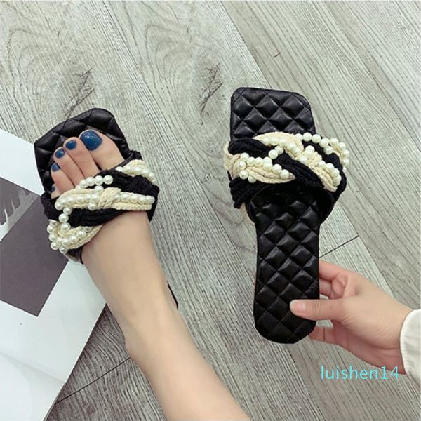 ladies classic pearl flat slippers fashion color one word female embroidery round head square head female slippers ladies slippe l14, Black
ladies classic pearl flat slippers fashion color one word female embroidery round head square head female slippers ladies slippe l14, Black