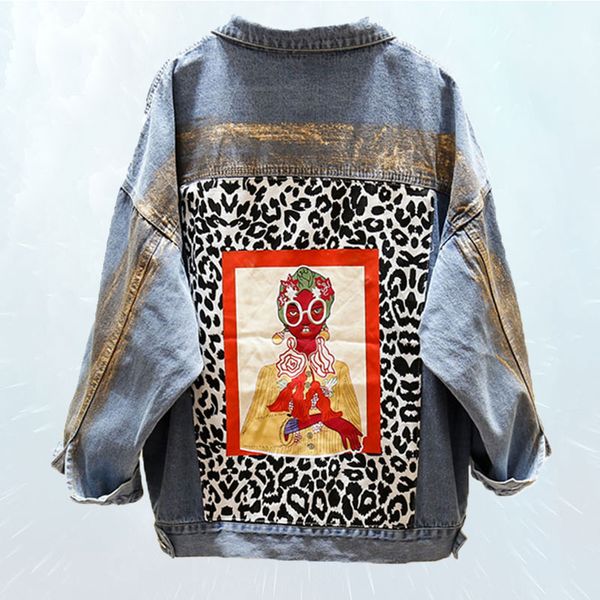 women leopard cartoon printing oversize boyfriend jackets new harajuku denim jacket women ripped hole long sleeve jeans jacket, Black;brown
women leopard cartoon printing oversize boyfriend jackets new harajuku denim jacket women ripped hole long sleeve jeans jacket, Black;brown