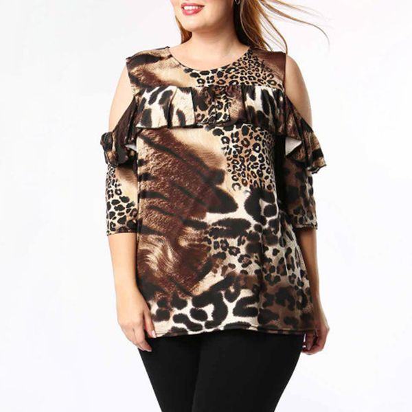 plus size leopard print ruffle t shirt summer off the shoulder for women clothes short sleeve o neck shirts streetwear, White
plus size leopard print ruffle t shirt summer off the shoulder for women clothes short sleeve o neck shirts streetwear, White
