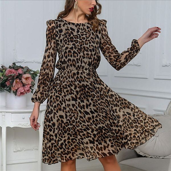 womens elegant leopard printed dress spring summer designers long puff sleeve a line dresses fenales fashion clothes, Black;gray
womens elegant leopard printed dress spring summer designers long puff sleeve a line dresses fenales fashion clothes, Black;gray