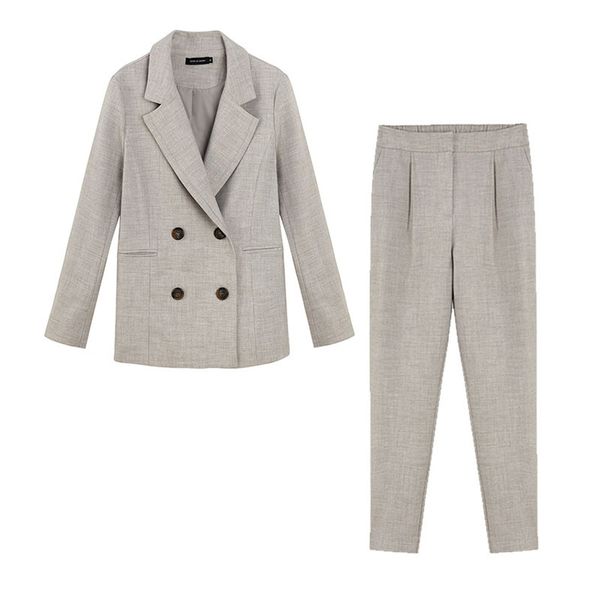 female pant suits 2020 spring new gray suit trousers two-piece office lady ankle length pants double breasted button women suits, White;black
female pant suits 2020 spring new gray suit trousers two-piece office lady ankle length pants double breasted button women suits, White;black