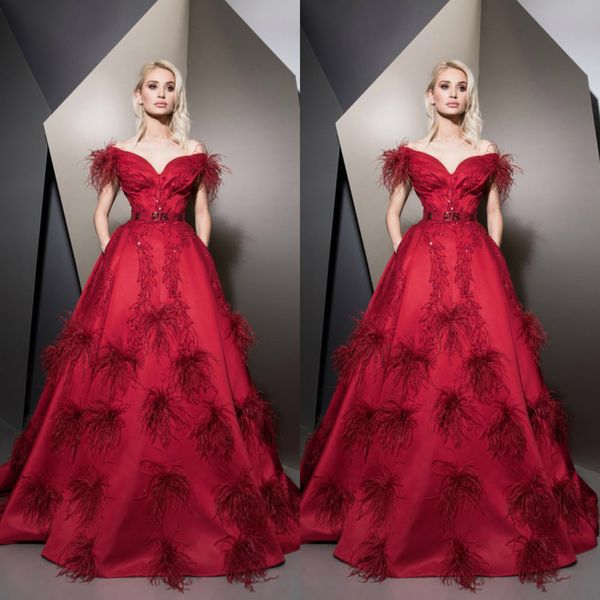 2019 ziad nakad luxury feather prom dresses red off the shoulder beads evening gowns pleats party dress vestido de festa, Black
2019 ziad nakad luxury feather prom dresses red off the shoulder beads evening gowns pleats party dress vestido de festa, Black